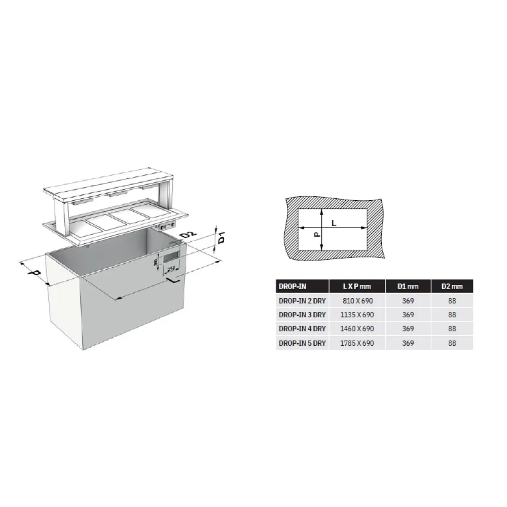 Hot drop-in bain-marie ROCAM 006INDROP3DRY