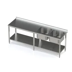Work table with double sink and shelf Novameta BHS-PLA2-210/60/85