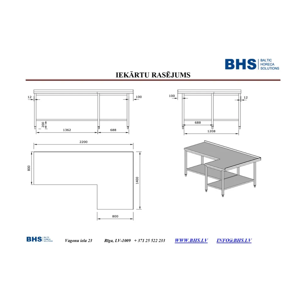 Kitchen work table BHS-HoReCa PR-worktable-2200-1400