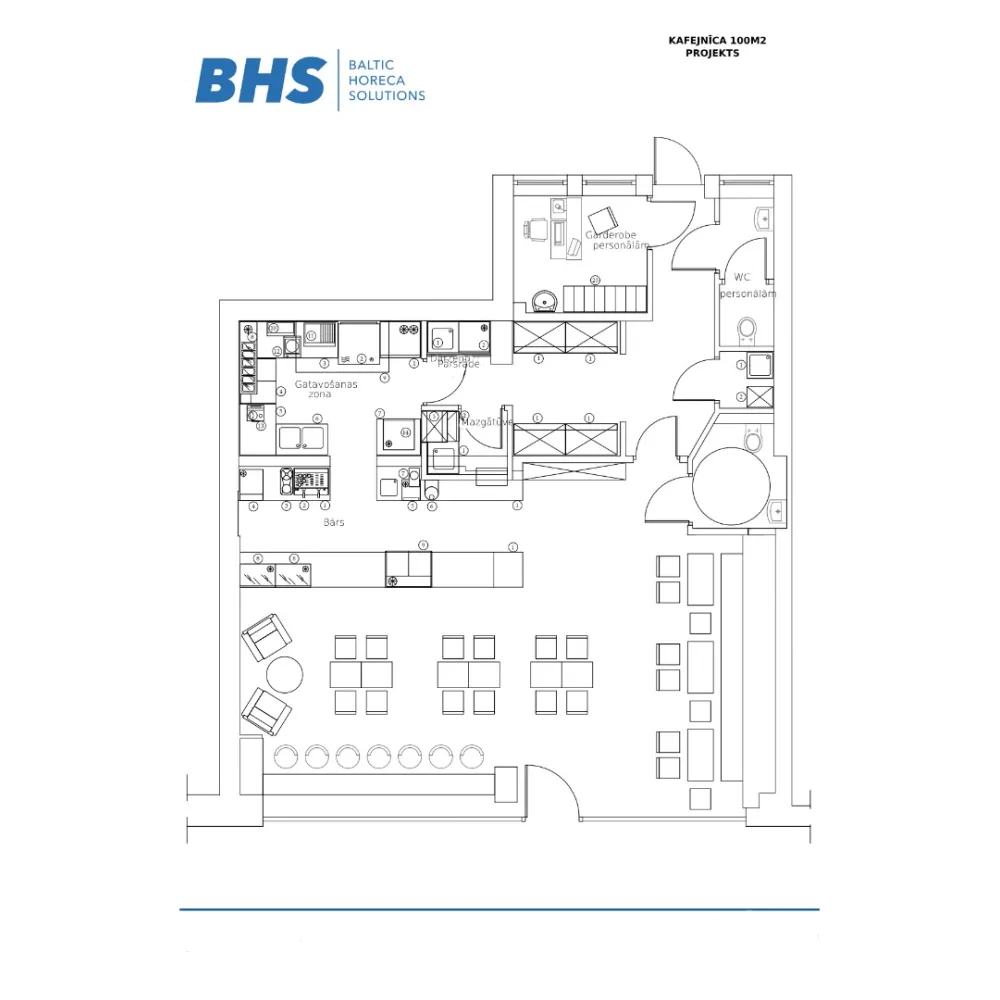 Café design drawing 100 m² BHS-HoReCa RAS100m2