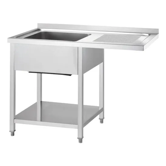 GREDIL Stainless Steel Tables with One Sink, Shelf and Overhanging Top