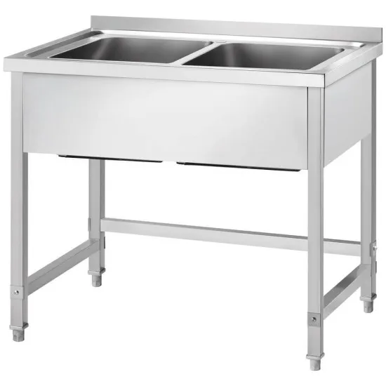 GREDIL Stainless Steel Tables with Two Sinks without Shelf