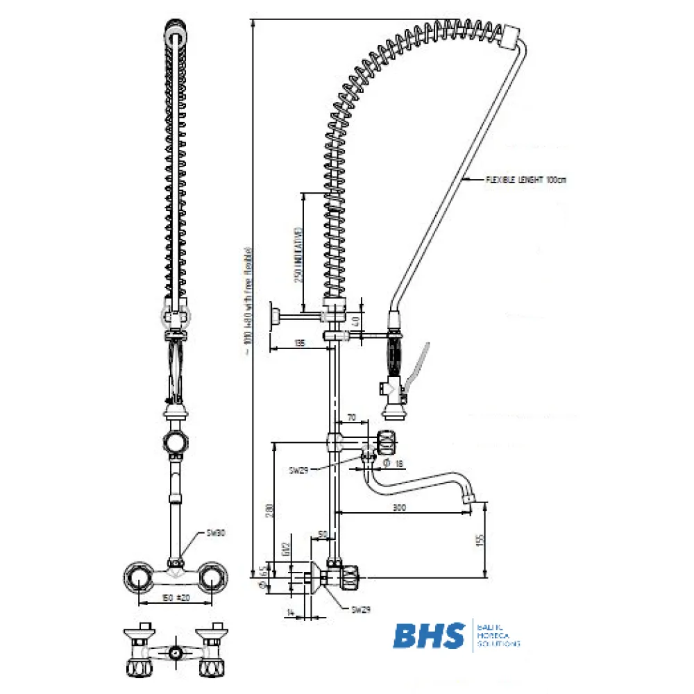 Water mixer with two inlets and shower MONOLITH R0102010206