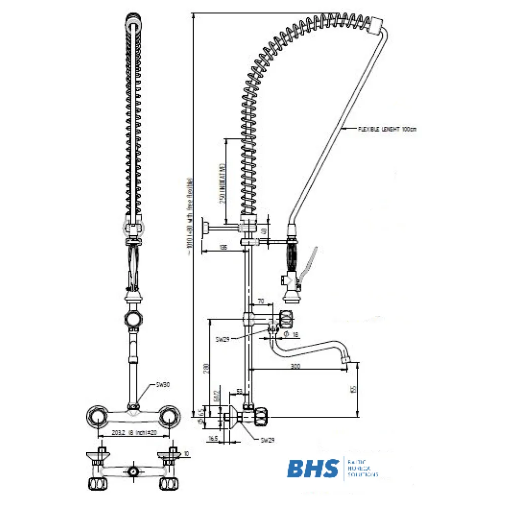Water mixer with two inlets and shower MONOLITH R0102010248