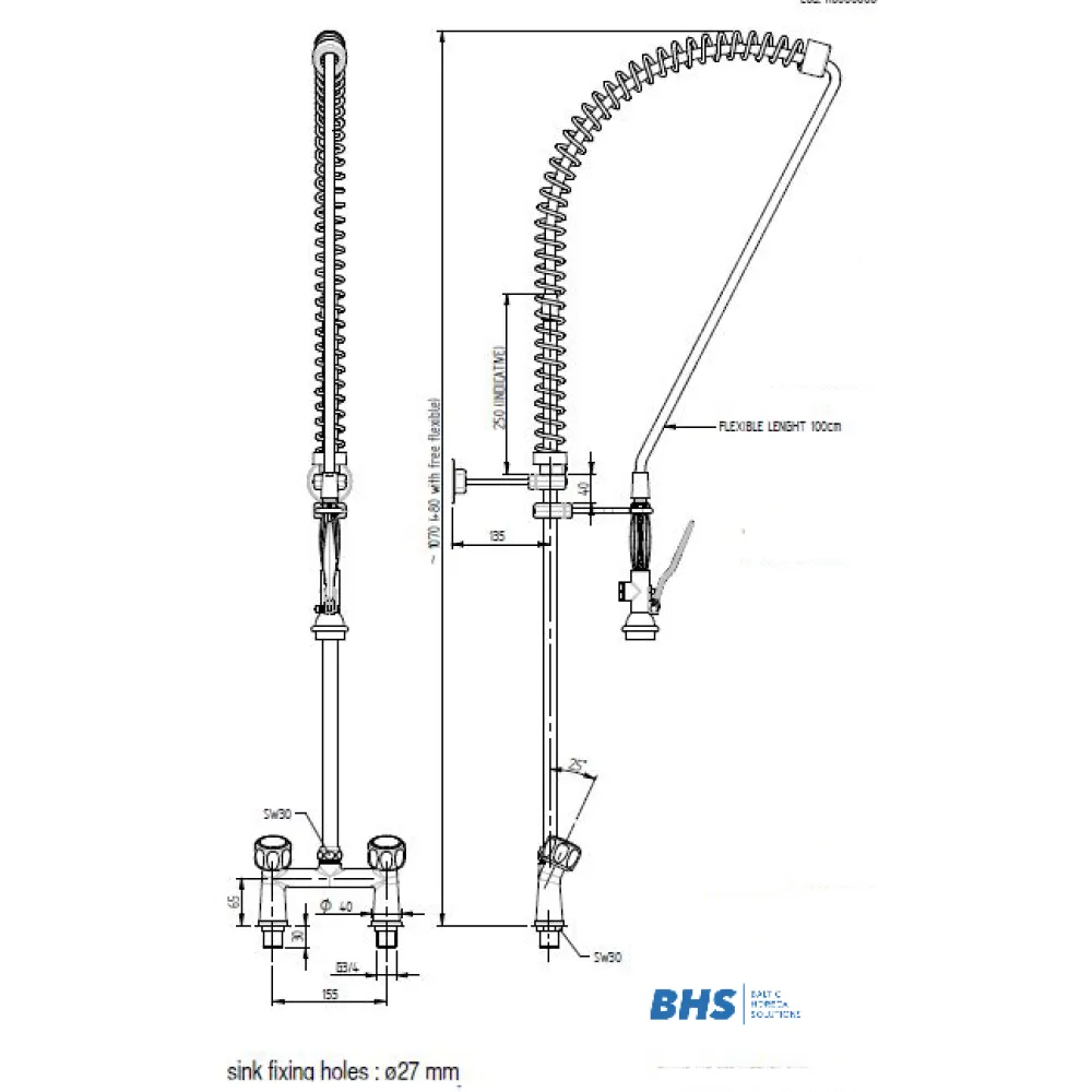 Water mixer with two inlets and shower MONOLITH R0102020127