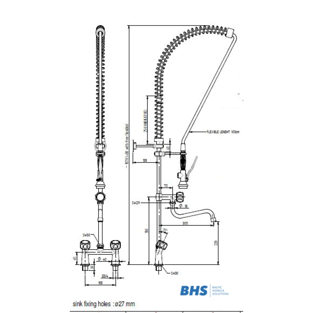 Water mixer with two inlets and shower MONOLITH R0102020129