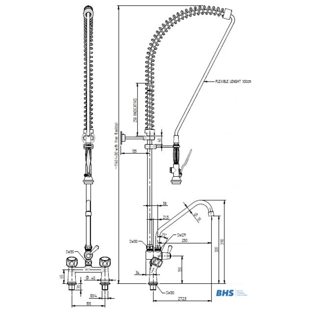 Water mixer with two inlets and shower MONOLITH R0102020132