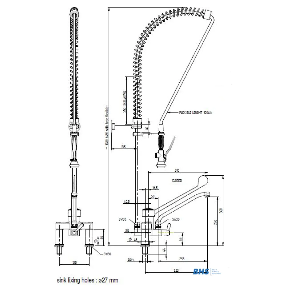 Water mixer with two inlets and shower MONOLITH R0102020207