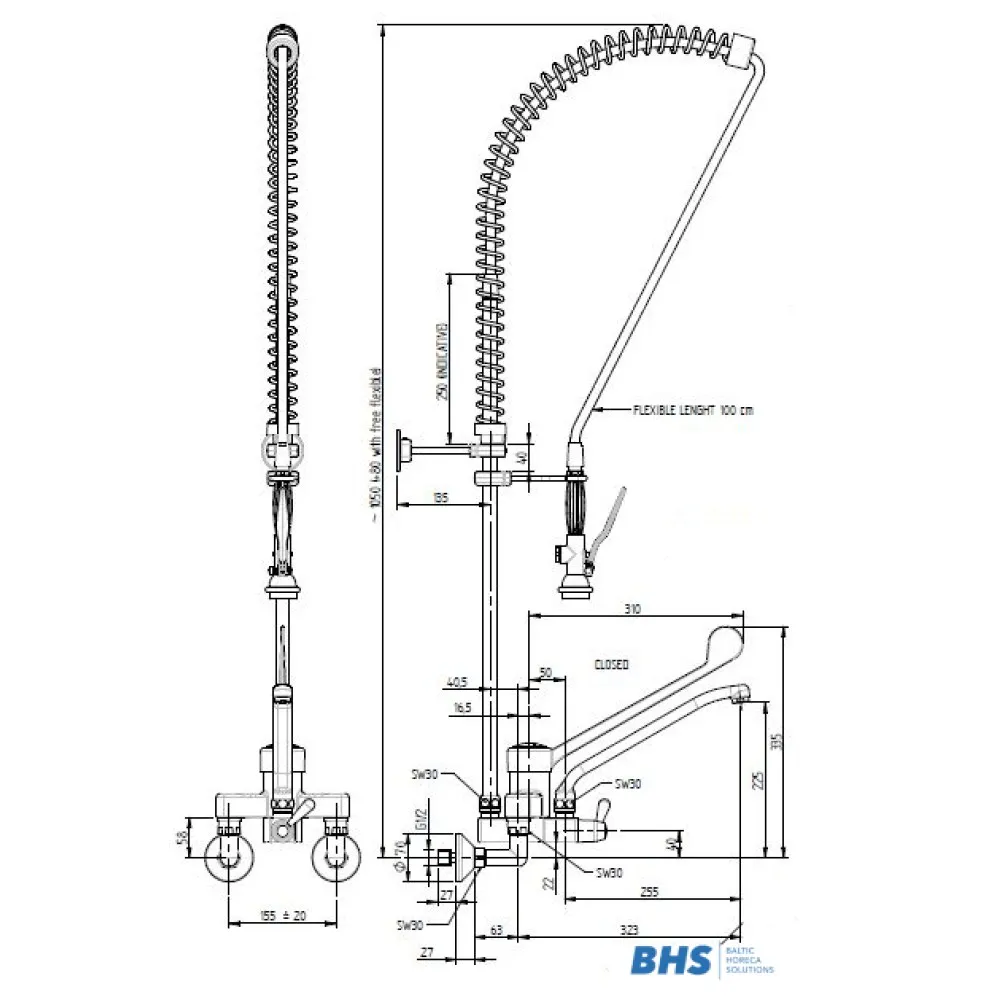 Water mixer with two inlets and shower MONOLITH R0102020210