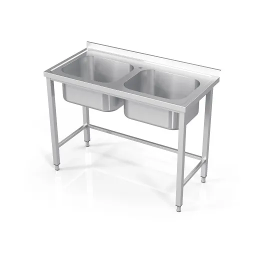 Metal Tables with Two Sinks without Shelf