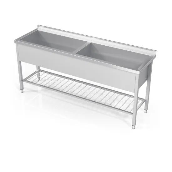 Double Pot Sink with Grid Shelf