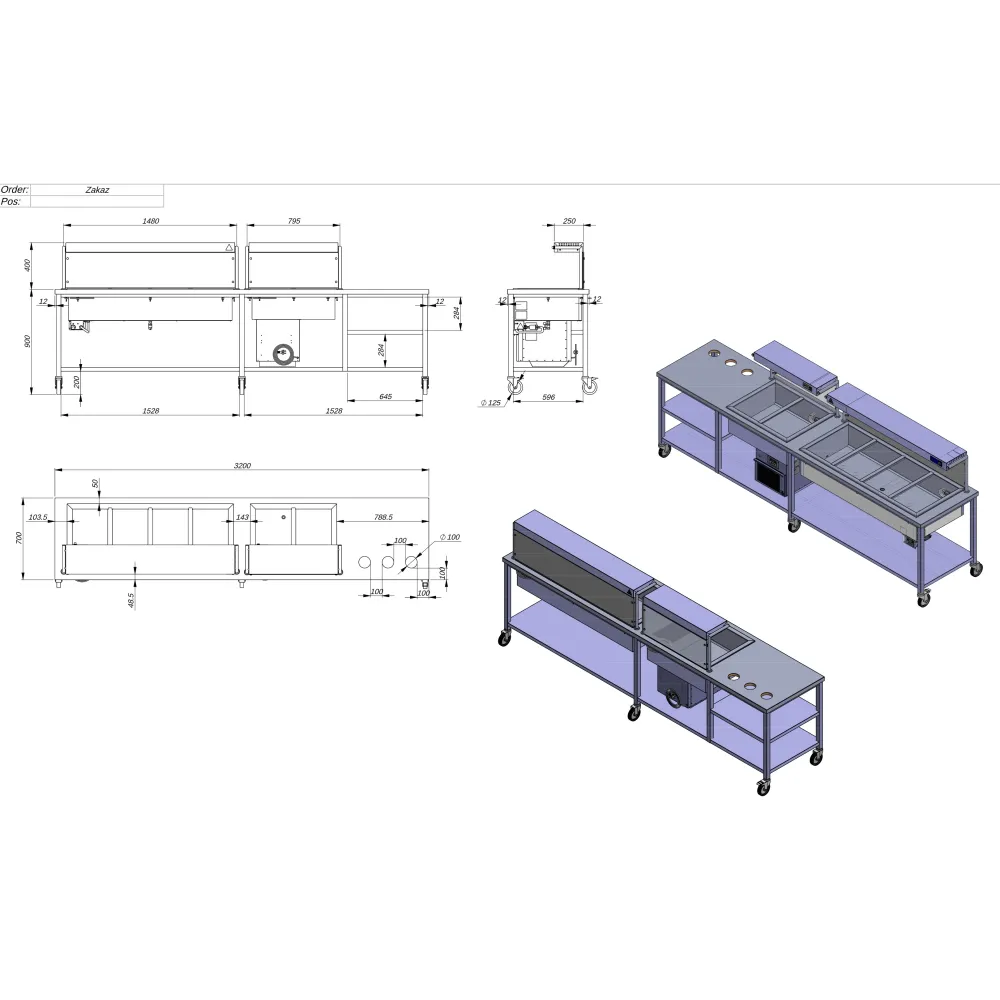 Custom table with cold and hot bain-marie BHS-HoReCa GN1/1x2GN1/1x4