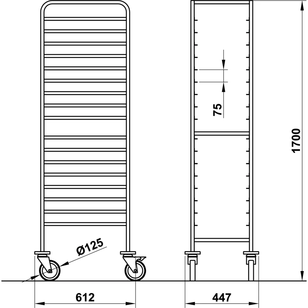 GN 1/1 pan trolley ROCAM 039001/1L18IN