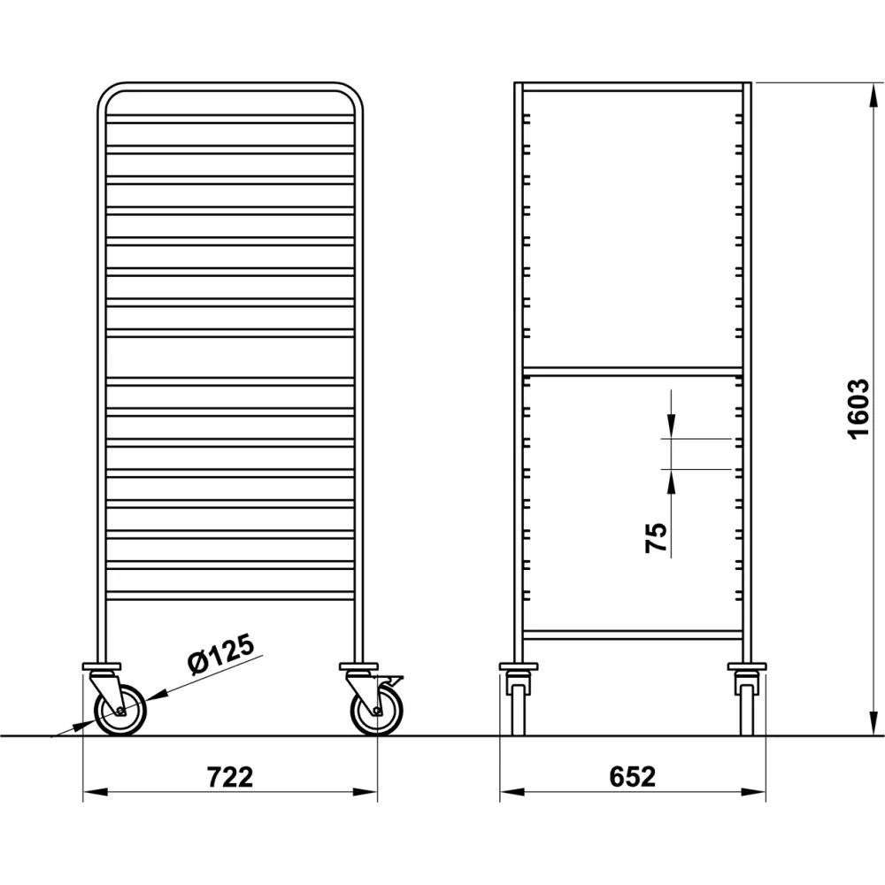 GN 2/1 pan and tray trolley ROCAM 039002/1C16IN