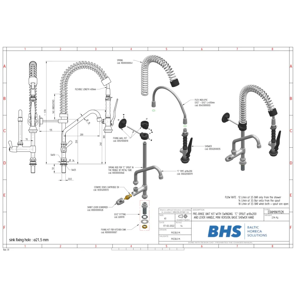 Water Mixer with Shower MONOLITH ERAMINI192K