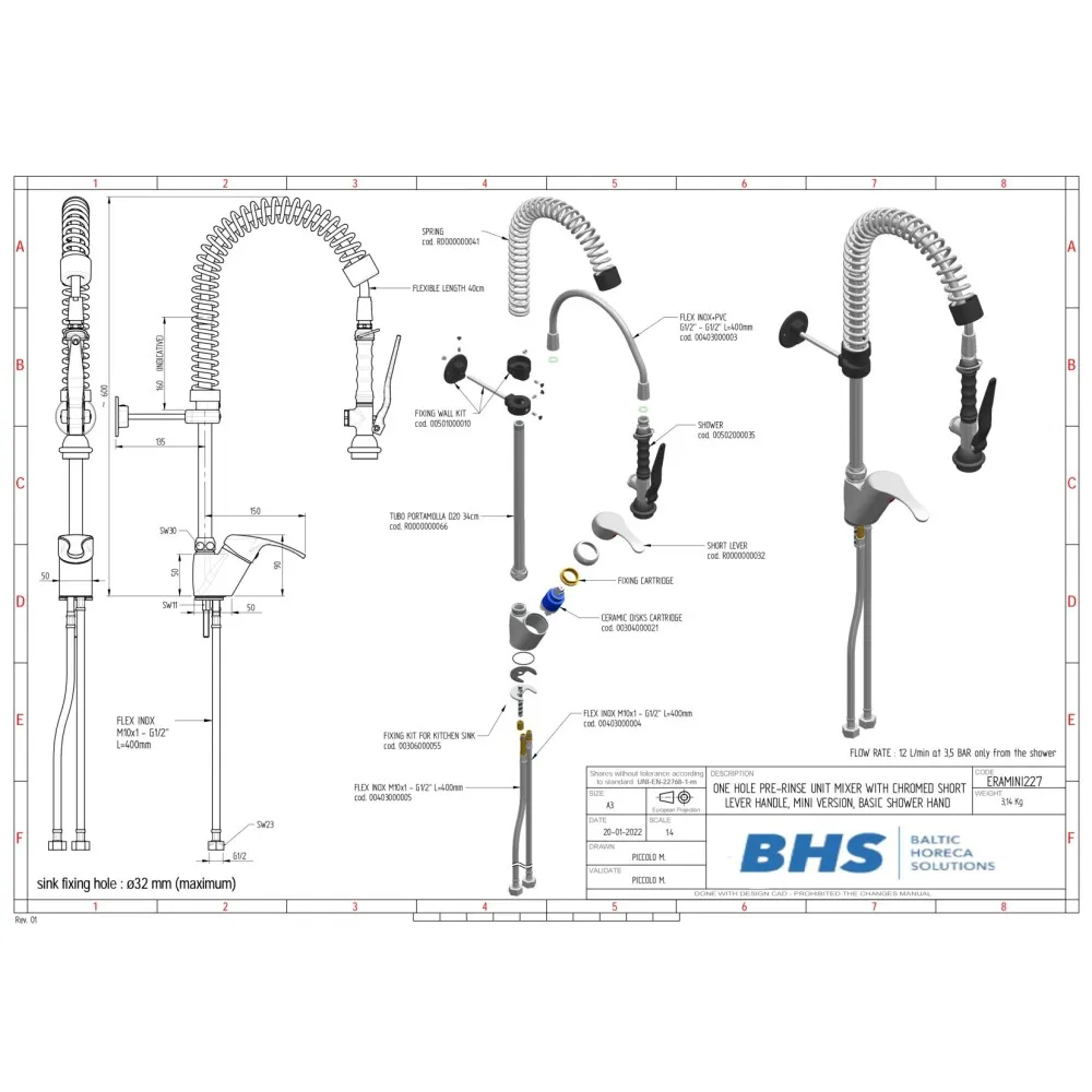 Water Mixer with Shower MONOLITH ERAMINI227