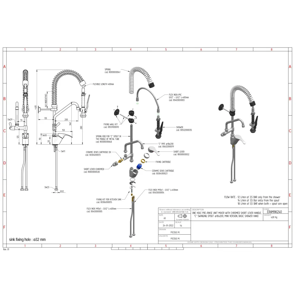 Water Mixer with Shower MONOLITH ERAMINI240