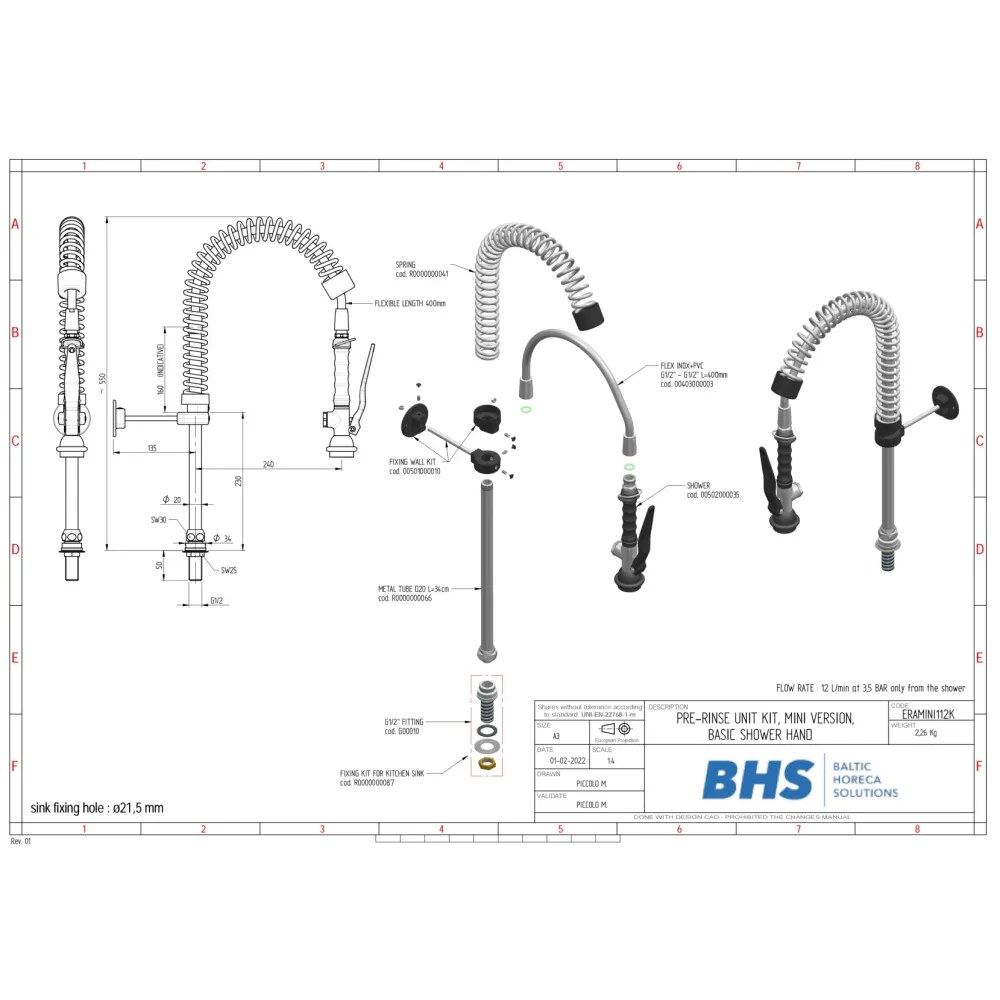 Water Mixer with Shower MONOLITH ERAMINI112K