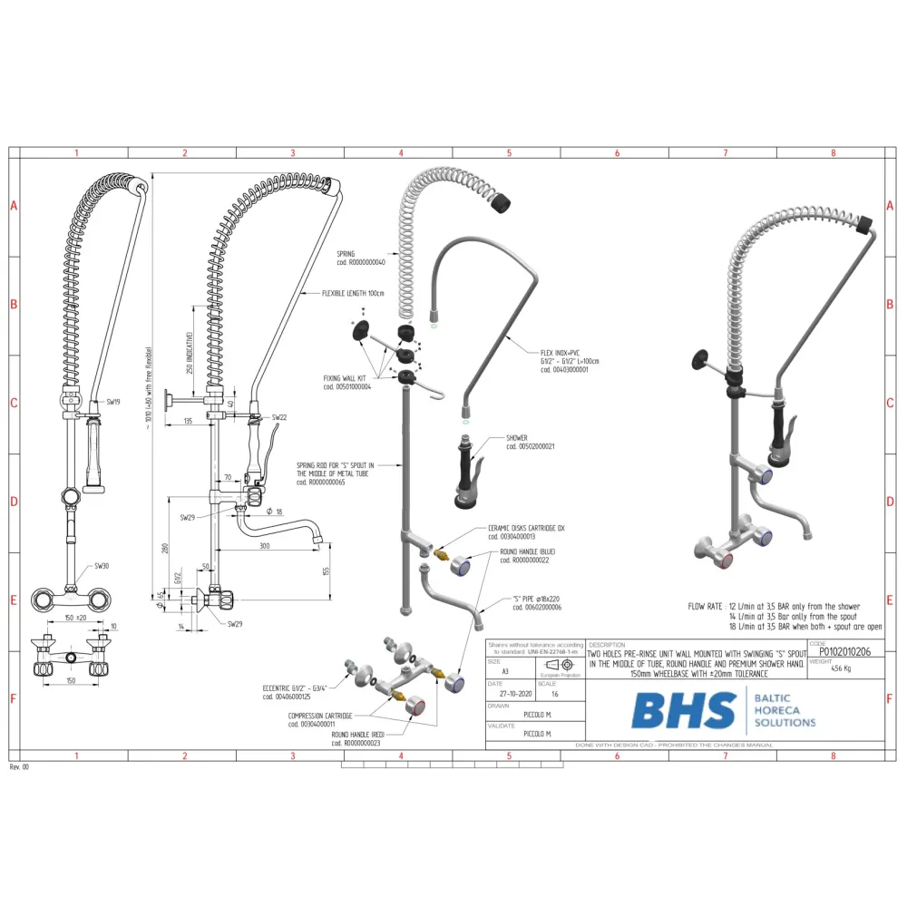 Water mixer with two inlets and shower MONOLITH P0102010206