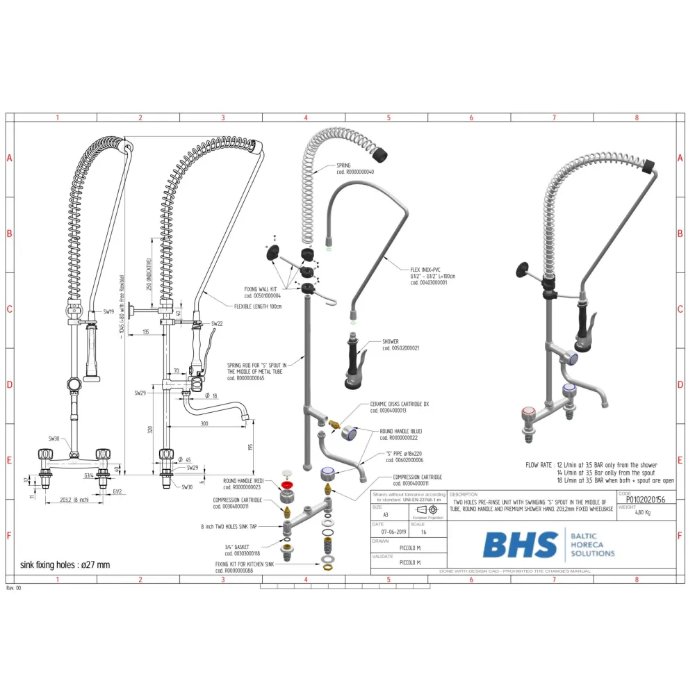Water mixer with two inlets and shower MONOLITH P0102020156