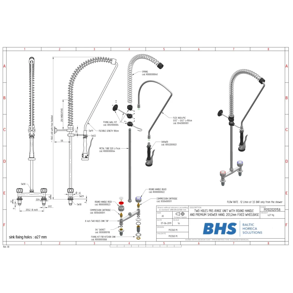 Water mixer with two inlets and shower MONOLITH P0102020158