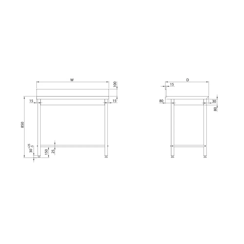 Easy-to-assemble table without a shelf, depth 600 mm GREDIL 950026150