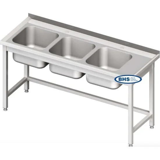 Metal Tables with Three Sinks without Shelf