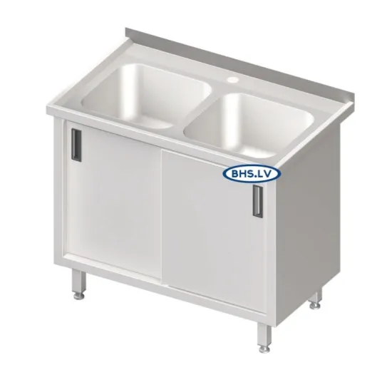 Metal Tables with Two Sinks and Doors