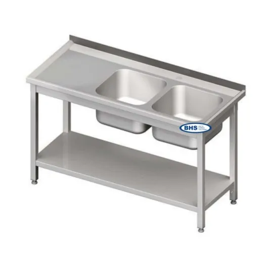 Metal Tables with Two Sinks and a Shelf