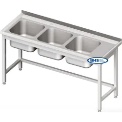 Metal table with three sinks without shelf Novameta BHS-PLA30-230/60/85