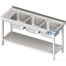Metal table with three sinks and shelf Novameta BHS-PLA30-200/60/85