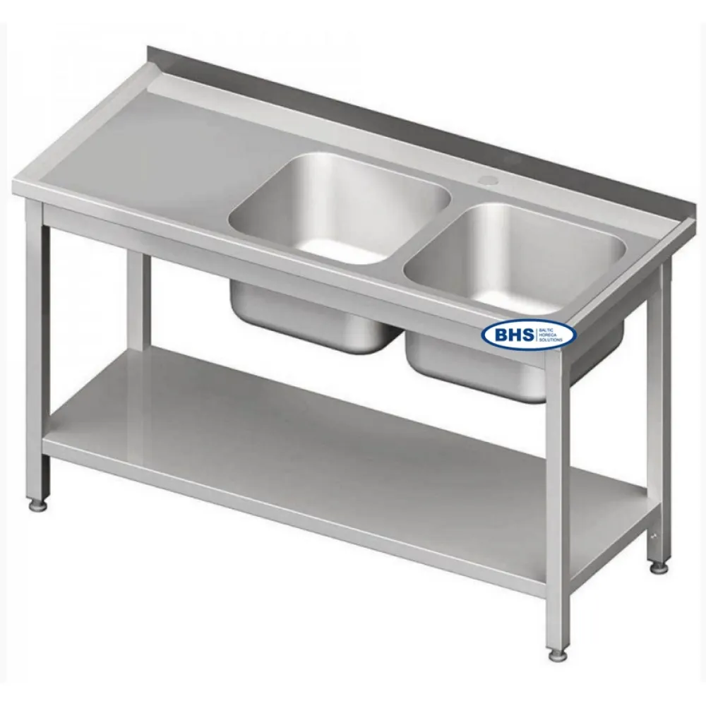 Work table with double sink and shelf Novameta BHS-PLA2-100/60/85