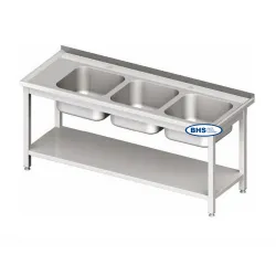 Metal table with three sinks and shelf Novameta BHS-PLA30-190/60/85