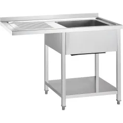 Stainless steel table with one sink, shelf and overhanging top GREDIL 672427