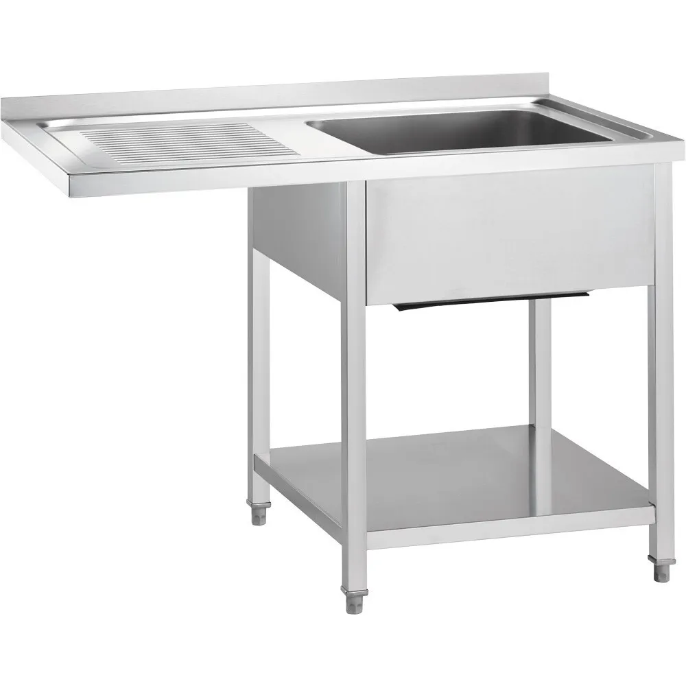 Stainless steel table with one sink, shelf and overhanging top GREDIL 672447