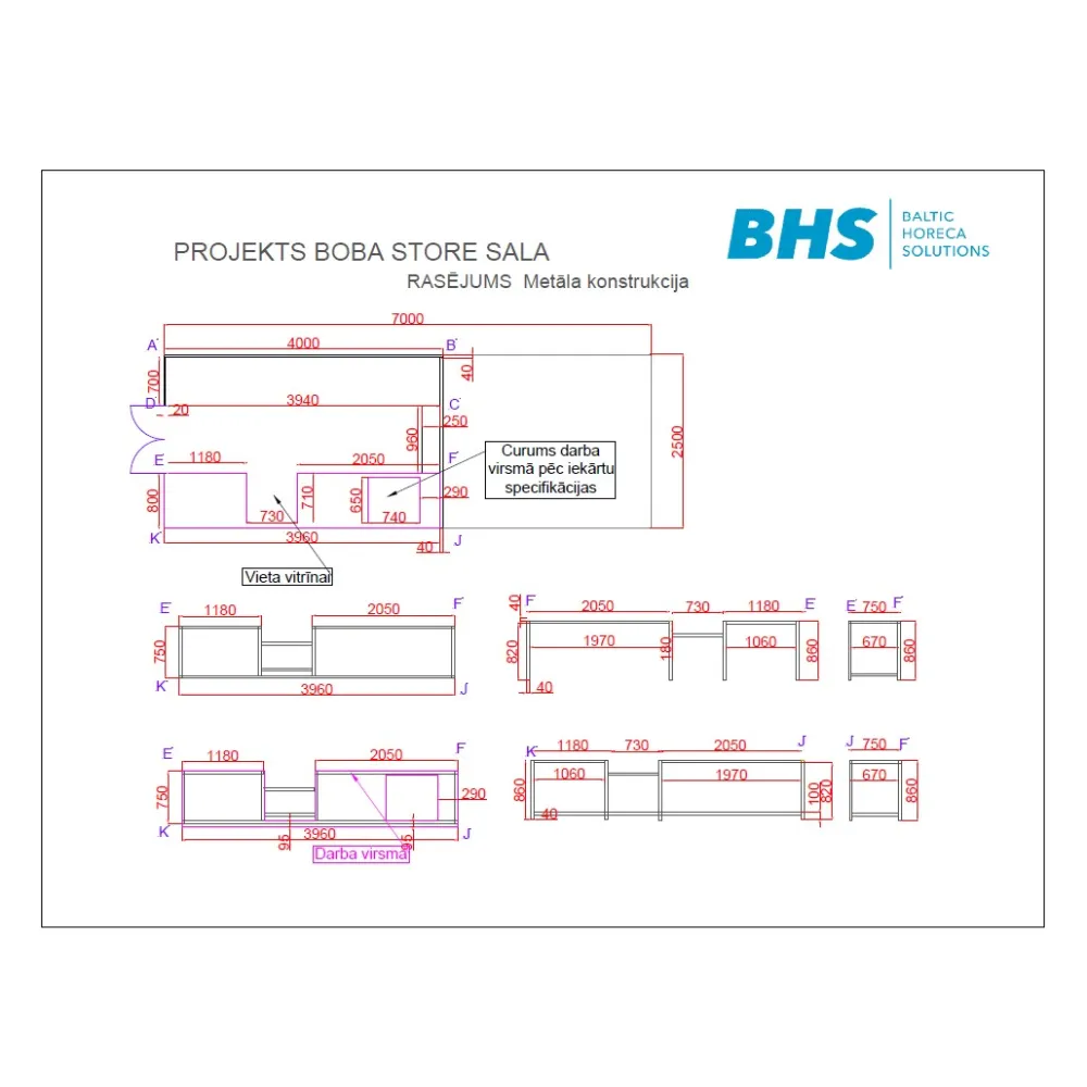 Metal counter frame, made to order BHS-HoReCa XCH24-0030-02