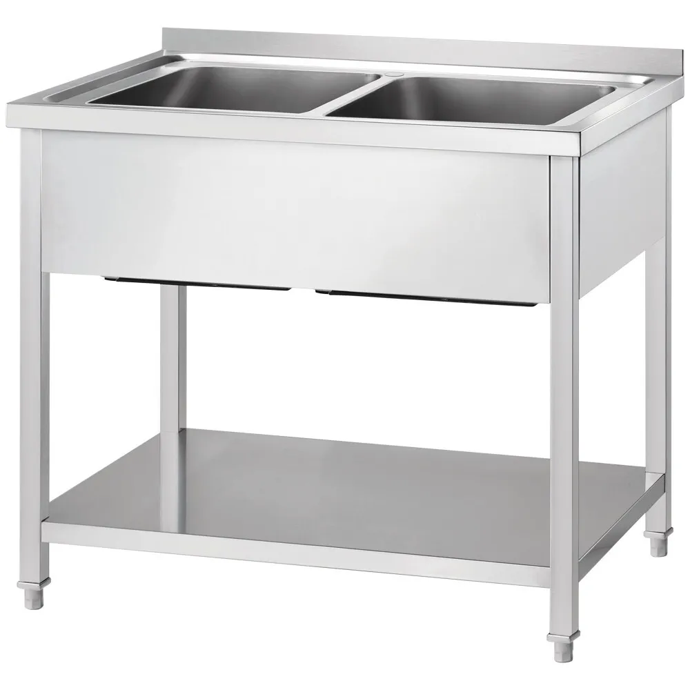 Stainless steel table with double sink and shelf GREDIL 673726