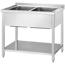 Stainless steel table with double sink and shelf GREDIL 673726