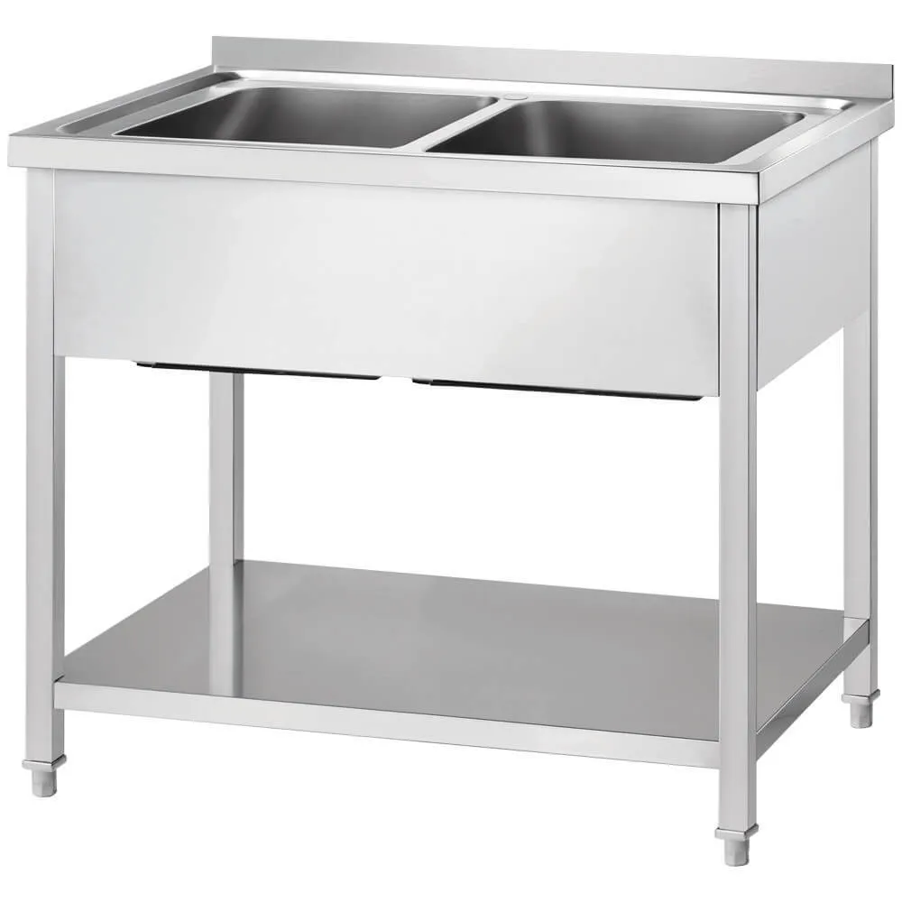 Stainless steel table with double sink and shelf GREDIL 673727