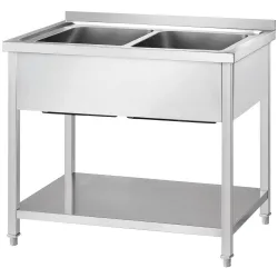 Stainless steel table with double sink and shelf GREDIL 673727