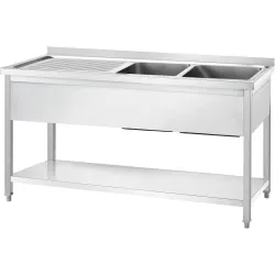 Stainless steel table with double sink and shelf GREDIL 673846