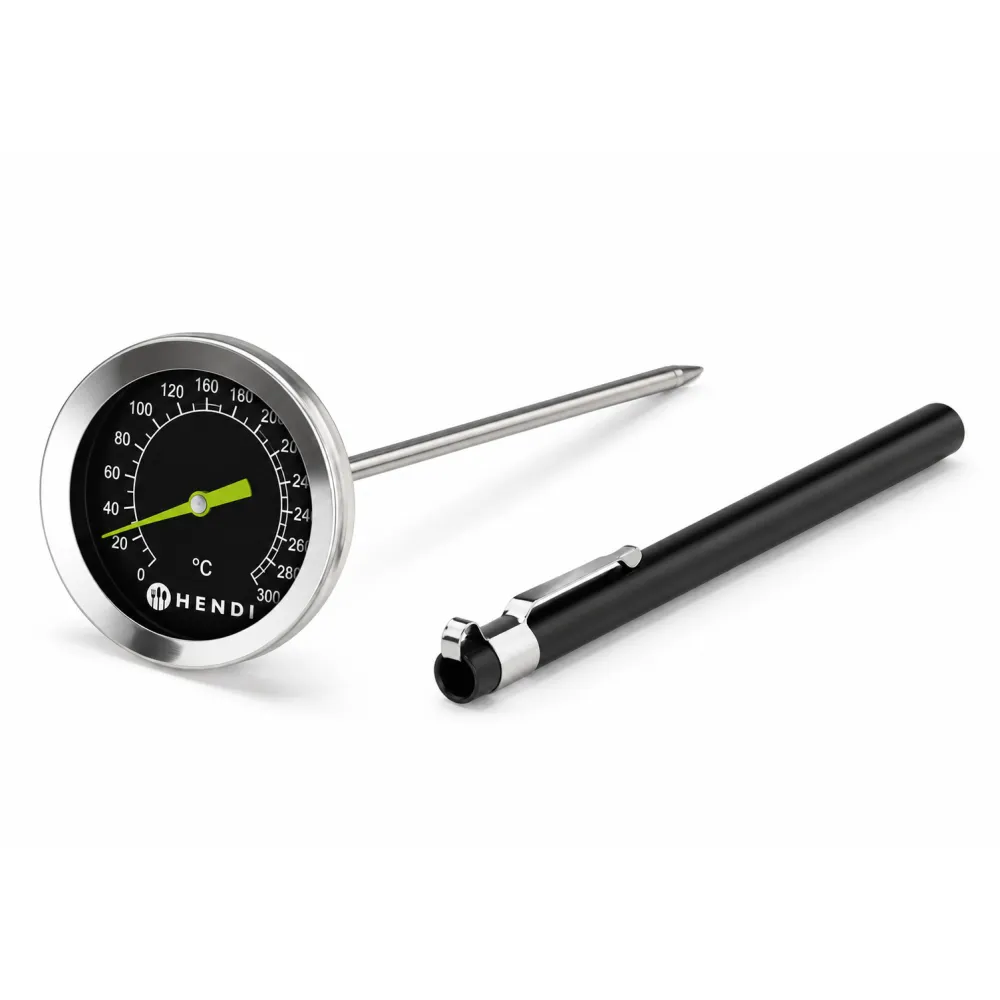 Analogue thermometer with probe, black